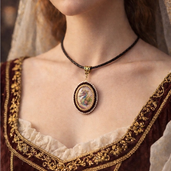 Hand Crafted Jewelry - Hand Crafted Dragon Pendant Renaissance Choker Necklace